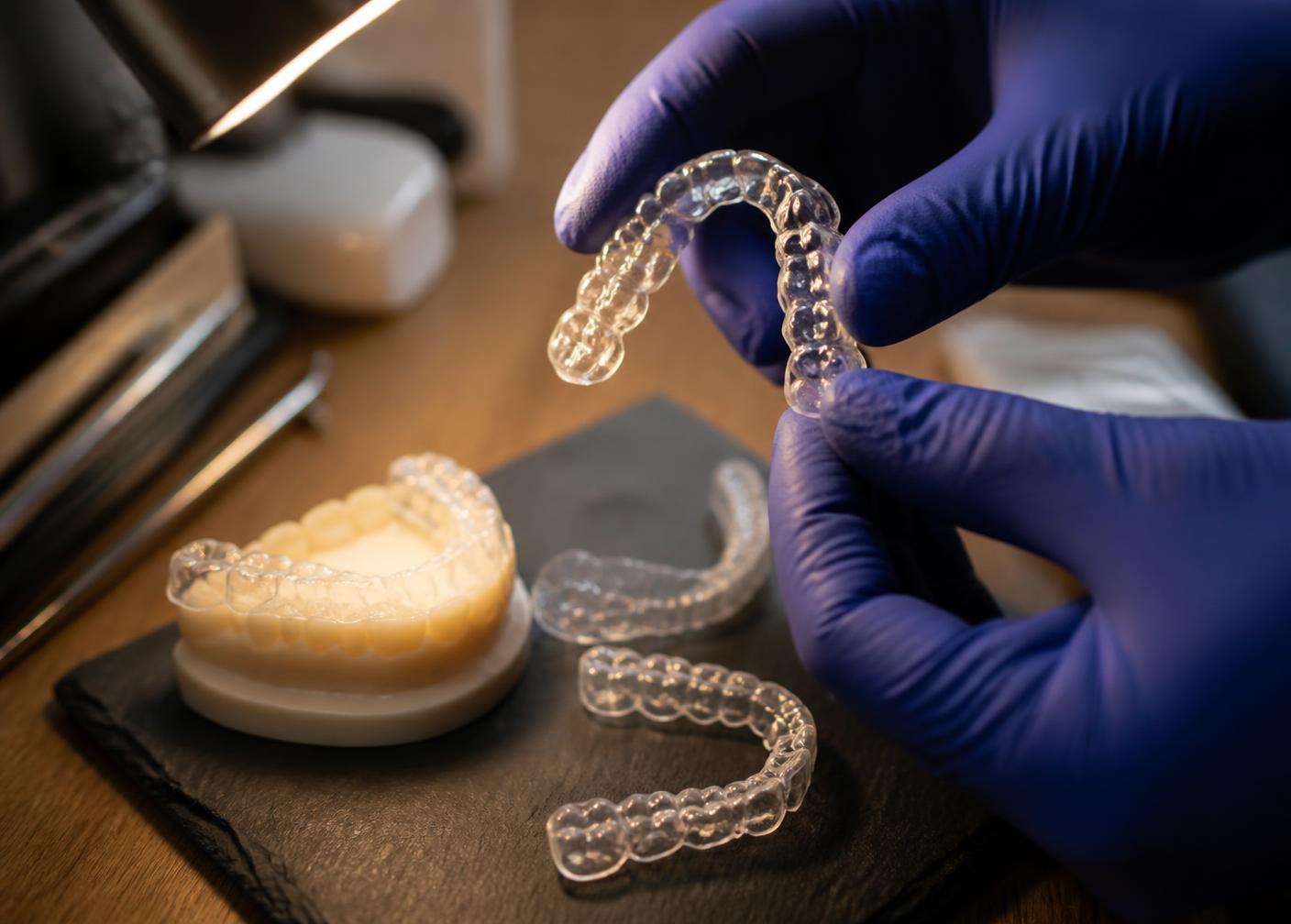 Tray sets are checked against your model at each stage of orthodontic treatment.