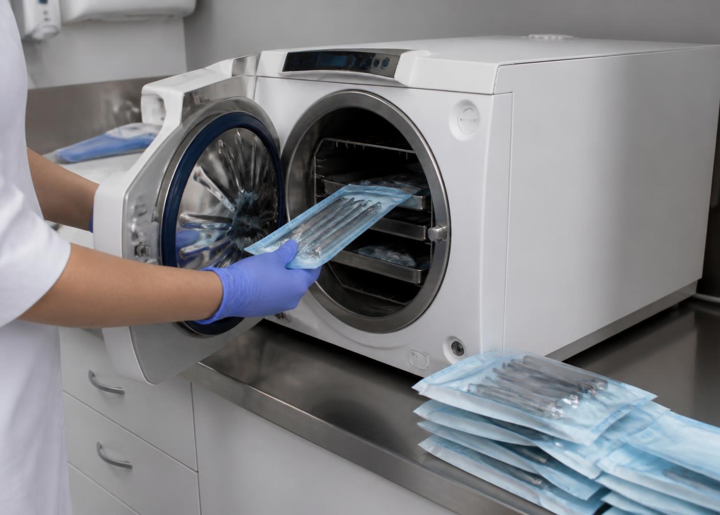 Every instrument is scrubbed, pouched and autoclaved between patients. Pouches are opened in front of you.